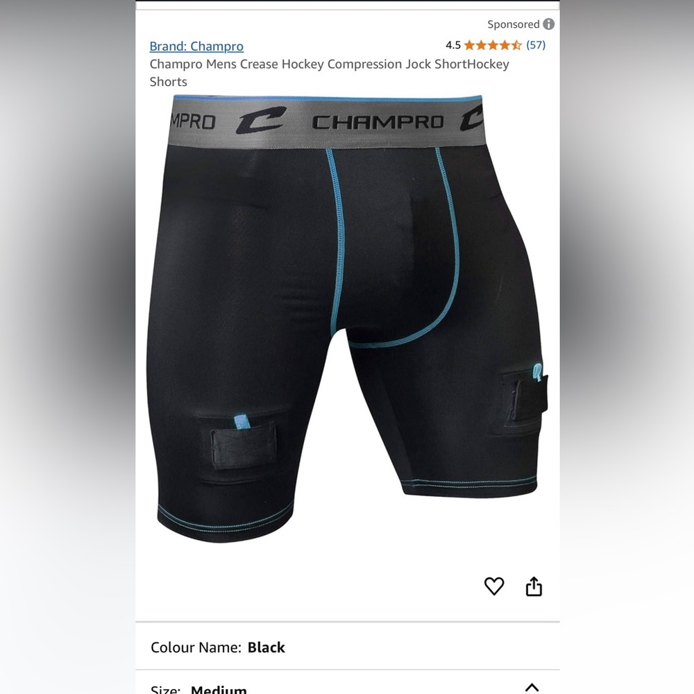Champro Black Hockey Compression Jock Shorts